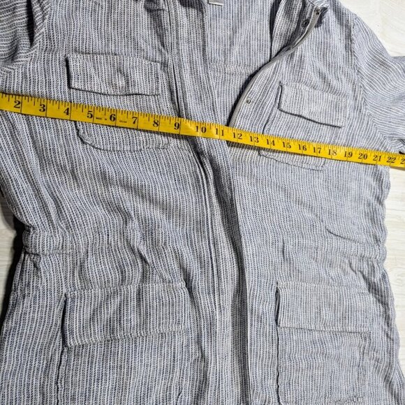 Christopher & Banks Jacket Off White Blue Striped Linen Blend Pockets Size LARGE - Picture 7 of 9